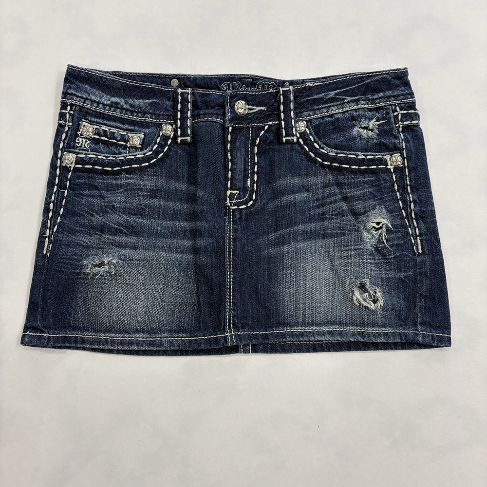 Miss Me Denim Mini Skirt Women's Size 29 Distressed Accent Buttons